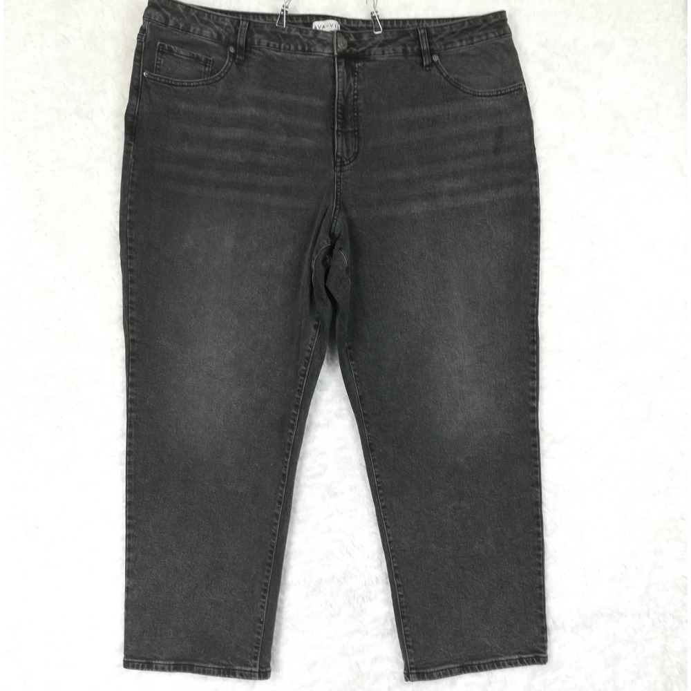 Ava & Viv Womens Jeans High Rise 90's Straight Leg Black Denim Whiskered Plus 24